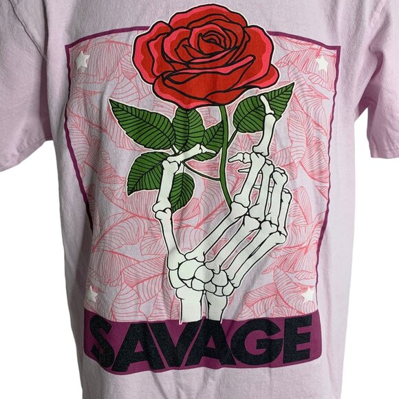 Launder Savage Crewneck Short Sleeve T Shirt M Pink Skeleton Pullover Graphic - Picture 3 of 7
